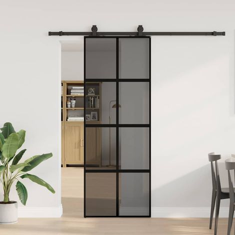 Schiebetür mit Beschlag Schwarz 76x205 cm Hartglas