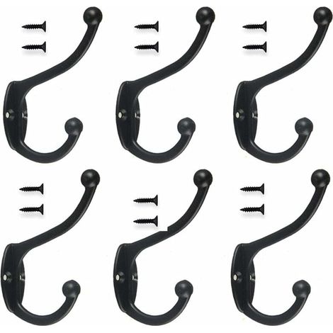 6pcs Rétro Crochet Patère Porte Manteau Mural Vintage Crochet de Porte Métal pour Salle de Bain Cuisine Chambre Entrée - Noir - Noir (1/4)