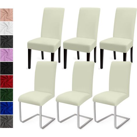 Stuhlhussen 6er Set Elfenbein Stretch Universal Waschbar für Esszimmer (1/5)