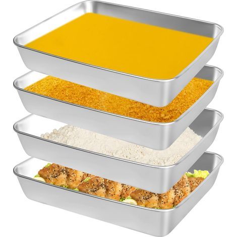 BOED Set mit 4 rechteckigen Panierschalen aus Edelstahl für Fisch, Fleisch und Gemüse (26 x 20 x 5 cm) (1/5)