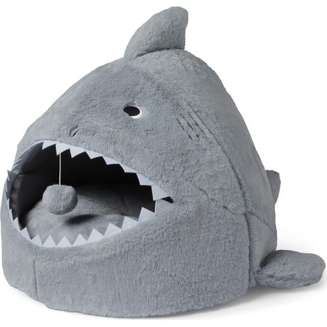 1 Niche pour Chat, Lit Troglodyte Requin, Coussin Lavable, Tente Intérieure, 43,1x40,6x35,6cm, Gris (1/5)