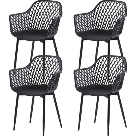 H.J Wedoo – Lot de 4 chaises scandinaves noires – Design moderne – Assise enveloppante et accoudoirs – Structure résistante aux intempéries (1/5)