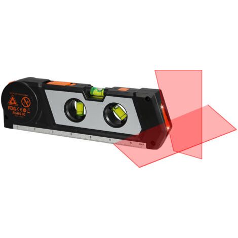 QORVA- Niveau laser 4 en 1, niveau laser en croix, ruban à mesurer 10 pieds/3 M, ligne laser 3 modes, 3 bulles de nivellement et base de règle, noir