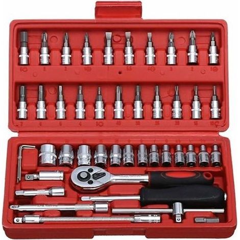 Jeu de 46 embouts de douilles avec cliquet réversible pour les réparations automobiles et les outils ménagers, embouts de douilles et de clés métriques (1/5)