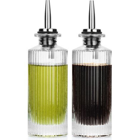 Set de 2 bouteilles en verre - Distributeur d'huile d'olive - Bouteille pour huile et vinaigre - brun - avec distributeur - 160 ml (1/5)
