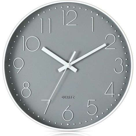 Pendules murales Horloge murale silencieuse à quartz moderne de 12 pouces avec horloges murales en chiffres arabes sans cocher décoration d'accessoires pour la maison (gris) (1/5)