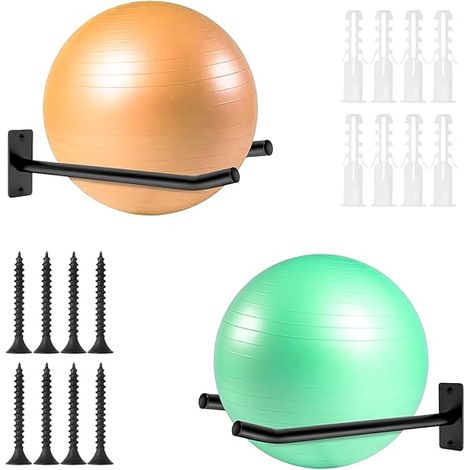 Support Mur Pour Ballon D Exercice - En Fer Robuste - Fixation Verticale Pour Ballons De Stabilite Et De Yoga - 2 Unites (1/3)