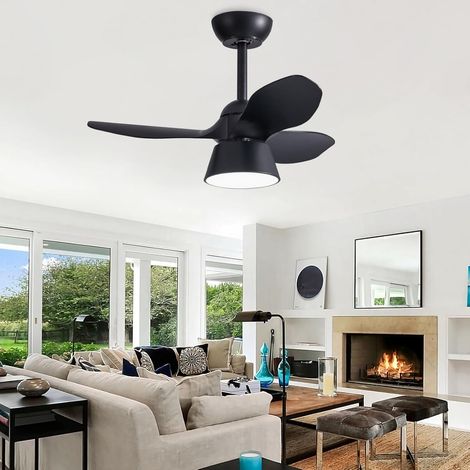 Ventilateur de plafond avec éclairage et télécommande, Lampe de ventilateur de plafond à LED à intensité variable, 6 vitesses, minuterie, 80cm, Noir
