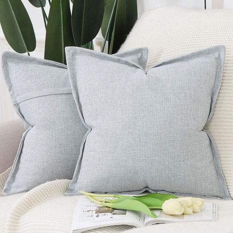 Lot de 2 Housses de Coussin en Polyester - Style Lin - Bordure Large - 60x60 cm - Pour Canapé et Chambre (1/5)