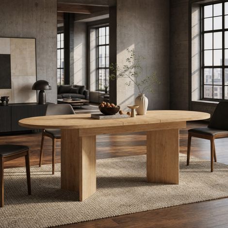 Tavolo da pranzo allungabile 160 x 80 cm, MDF effetto rovere, OKWISH (1/5)
