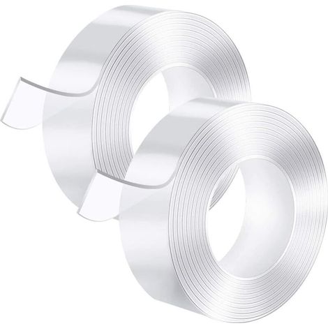 Nano Tape 2PCS Ruban adhésif lavable Ruban Adhésif Silicone Multifonctionnel réutilisable Traceless Double-Face Gel Clear Tape Antidérapant Ruban adhésif Double Face (5M2cm2mm) (1/5)
