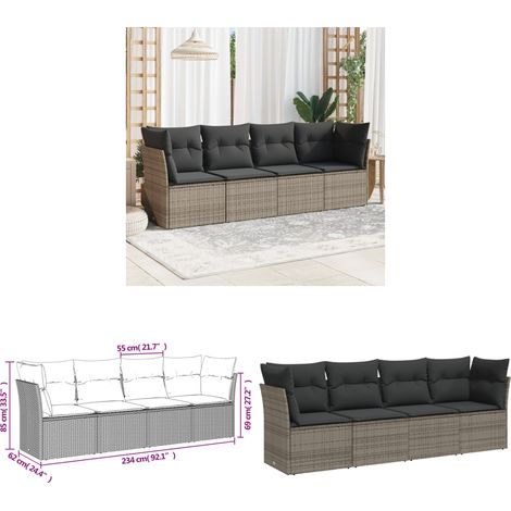 4-tlg. Garten-Sofagarnitur mit Kissen Grau Poly Rattan - Gartensorgsgarnitur - Outdoor Möbel - Lounge Set - Rattan Sofa - Gartenlounge - Home & Living (1/3)
