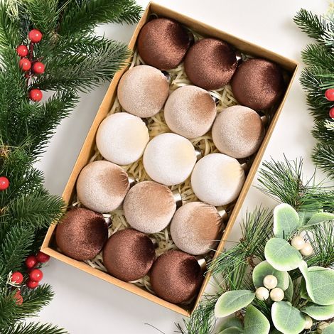 Boule De Noël - Velours Flocké - 6 cm - Décoration Arbre De Noël - 15 Pièces (1/4)