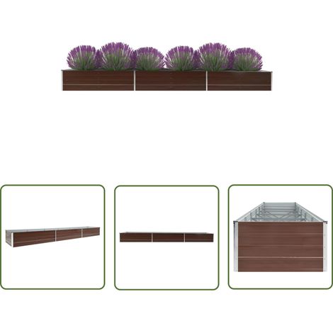 The Living Store Lit surélevé de jardin Acier galvanisé 480x80x45 cm Marron - Jardinière - Pot De Fleurs - Bac À Plantation - Jardin Extérieur - Décoration Jardin (1/5)