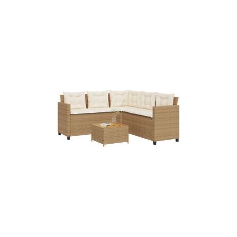 Canapé de jardin avec table et coussins en forme de L beige (1/5)