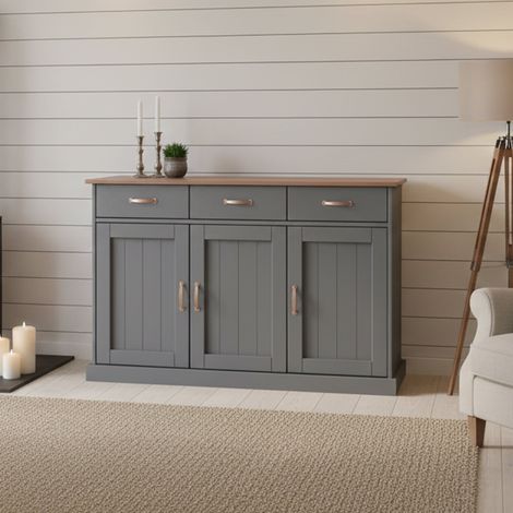 Buffet Dmalnat, Commode 2 Étagères, 45x131x86h cm Gris (1/5)