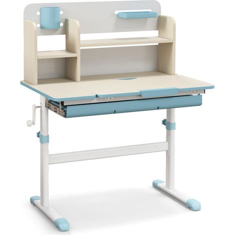 Plateau inclinable et hauteur réglable pour bien étudier, bureau enfant bleu avec tiroir de rangement (1/5)