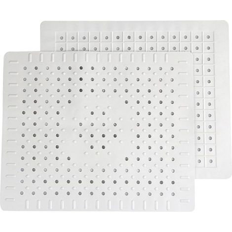 Lot de 2 tapis de drainage pour évier de cuisine en caoutchouc blanc avec trou de drainage (1/4)