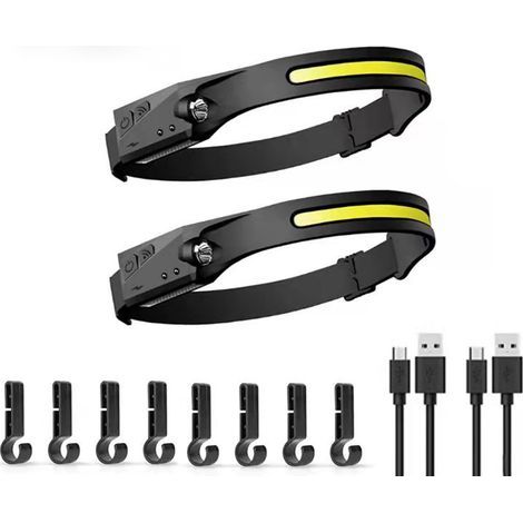 Linterna frontal LED recargable, 2 sensores, 350 lúmenes, 6 modos de luz, linterna frontal LED superbrillante de 230°, resistente al agua IPX6, linterna frontal COB ligera, ideal para acampar, correr  (1/5)