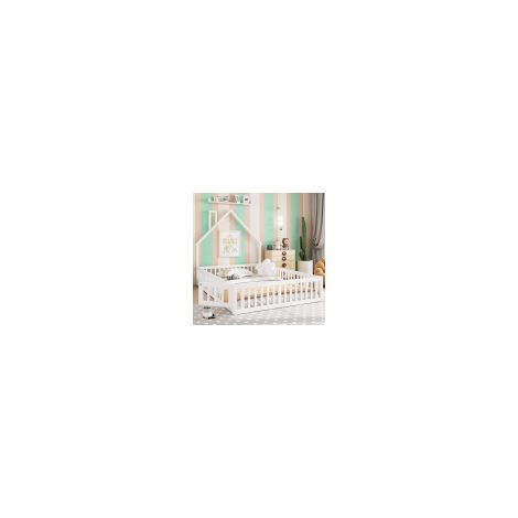 Lit enfant 140 x Lit enfant cheminée 190 cm avec sommier à lattes, pin, blanc (livraison locale, garantie 2 ans) (1/5)