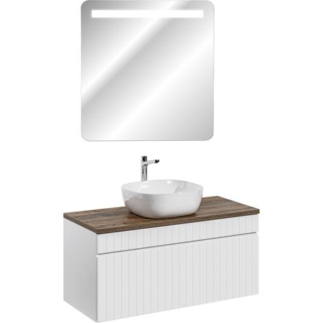 Meuble vasque à poser + miroir LED - 100 cm - Emblematic White - Livraison gratuite (1/5)