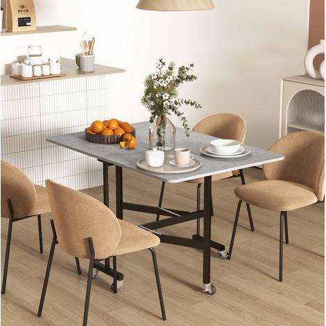 Table à manger extensible 120x80 cm MDF gris sur roulettes pour 4 à 6 personnes - CHICFURN (1/5)
