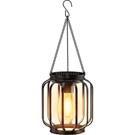 Lampes solaires à suspendre - 1 lanterne solaire en métal avec grande ampoule LED - Décoration de jardin avec crochet et chaîne pour terrasse, pelouse, balcon, cour (1/5)