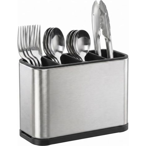 Cutlery Holder, Sturdy Stainless Steel Kitchen Cutlery Organizer with Drainage Hole, Non-Slip Cutlery Holder, Cutlery Drainer for Countertop, Parties or Office, Silver (1/5)