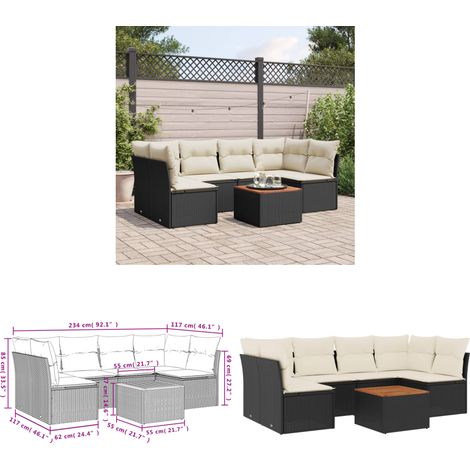 7-tlg. Garten-Sofagarnitur mit Kissen Schwarz Poly Rattan - Gartensortiment - Outdoor Möbel - Gartenlounge - Lounge Set - Rattan Gartenmöbel - Home & Living (1/3)