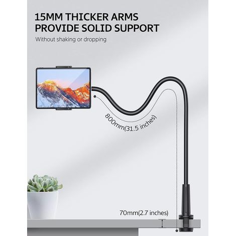 Support Tablette avec Col de Cygne, Support Tablette pour Lit Réglable, Support pour Telephone Series/ et Plus, 80cm de Longueur Totale (1/2)