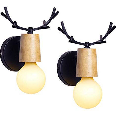Wandleuchten Retro Holz, Schwarz Wandleuchten im Geweih Design E27 für Wohnzimmer Flur Schlafzimmer Bar Cafét - 2PC Schwarz