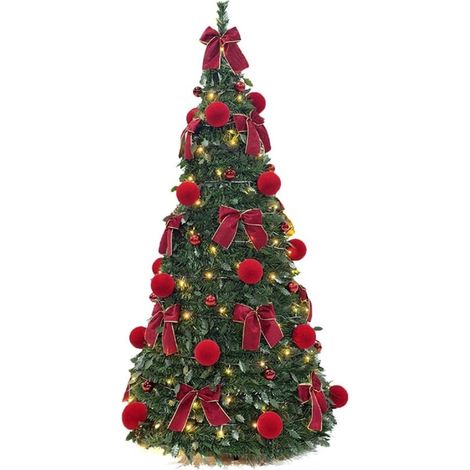 TRADE SHOP - Albero Di Natale Pieghevole Telescopico 180cm Con Palline Floccate Fiocchi 200 Luci 641192 - (1/3)