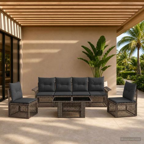 vidaXL Conjunto de sofás de jardín 7 uds. Gris y Gris Oscuro (1/5)