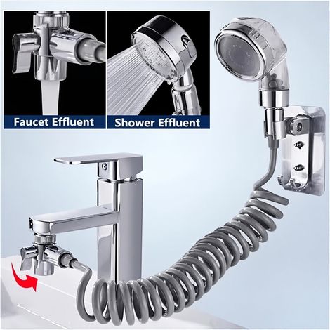 Ensemble de douche flexible pommeau de douche à main ensemble d'accessoires pour robinet de pulvérisation lavabo salle de bain (robinet non inclus) (1/5)