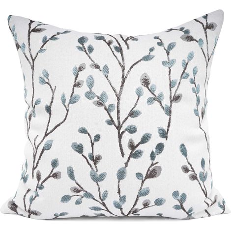 1 Housse de coussin, motif feuilles turquoise, jacquard classique, fermeture invisible, salon chambre jardin (1/5)