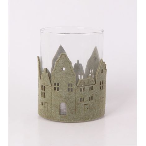 Windlicht Weihnachten Glas Ø 9 x 13 cm transparent grün Windlicht
