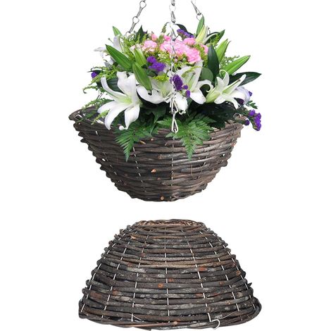 2 Stück Hängeblumenkästen aus handgeflochtenem Rattan mit