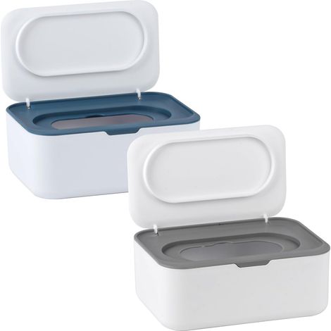 Lot de2distributeurs de lingettes pour bébé, porte-lingettes humides, porte-papier de soie sec et humide, boîte de rangement pour mouchoirs avec couvercle, garde les lingettes humides fraîches (1/5)