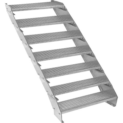Verzinkte Stahltreppe Siebenteilige Höhenverstellbare Gitterroststufen 90cm breit
