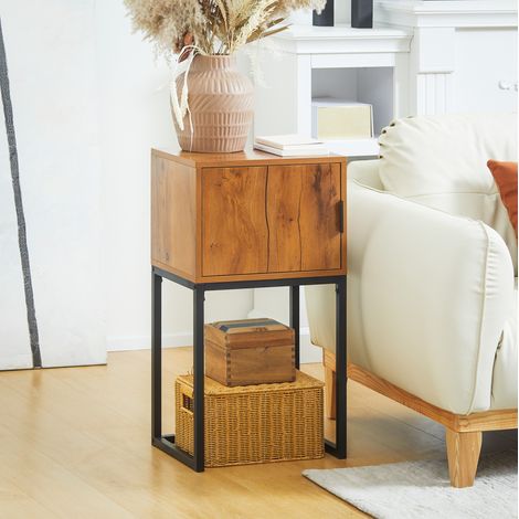 Table console industrielle avec meuble de rangement, 40 x 30 x 76 cm, bois naturel et métal HAVRYA (1/5)