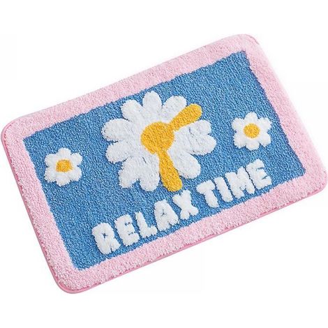 Tapis de salle de bain antidérapant en forme de marguerite mignonne, 40 x 60 cm (bleu) (1/5)