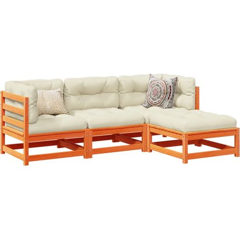 Salon de jardin 4 pcs avec coussins-Lot de 4 Mobilier de jardin-Meuble de jardin cire marron bois pin massif 699735 (1/5)