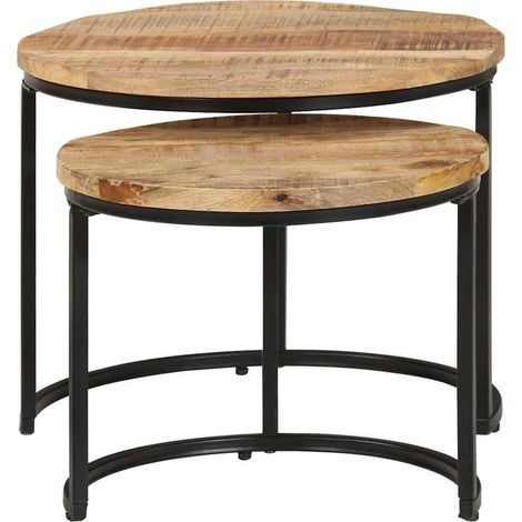 Maison Exclusive - Tables gigognes 2 pcs Bois de manguier brut (1/5)