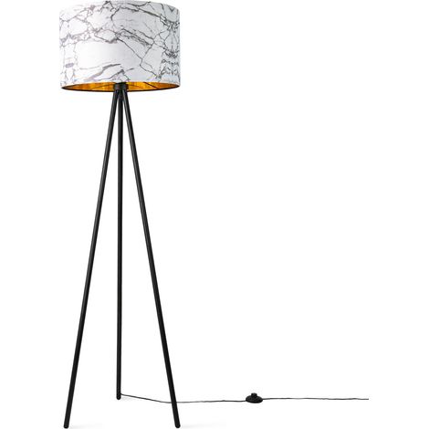 Paco Home Luminaria De Pie Salón Dormitorio E27 Mármol Piedra Diseño Gris Blanco Oro (Ø455cm),  Lámpara de pie - Negro