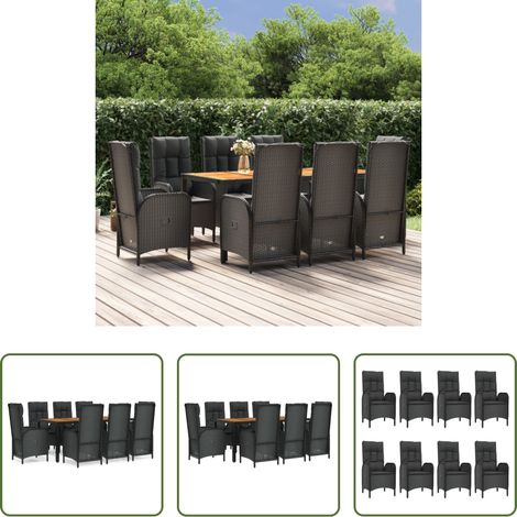 vidaXL Gartenessgruppe - 9-tlg. Garten-Essgruppe mit Kissen Schwarz Poly Rattan (1/5)