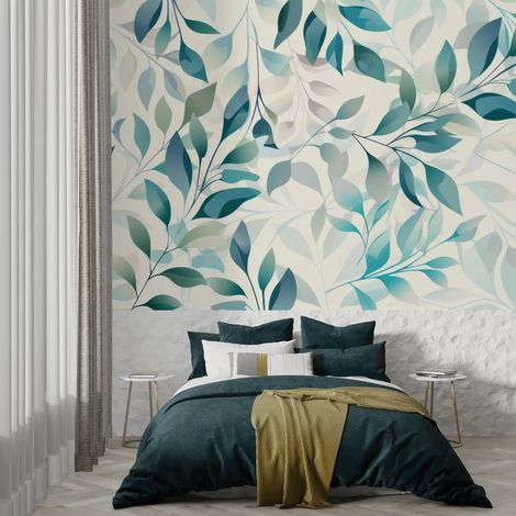 Papier Peint Feuillage - Branches Bleu-Vert - 150 x 250 cm (1/2)