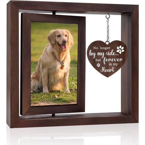 Cadre photo rotatif pour animal – Bois – 4x6 – Brun café – Souvenir chien et chat (1/5)