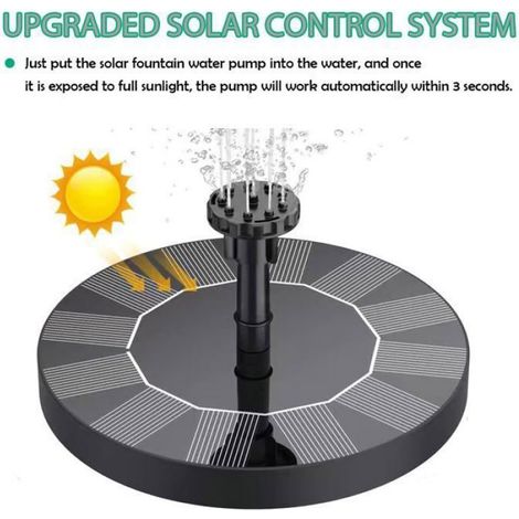 1 Fontaine solaire, Pompe de bassin, 6 embouts, Résine noire, Sans batterie, Pour jardin et étang (1/5)