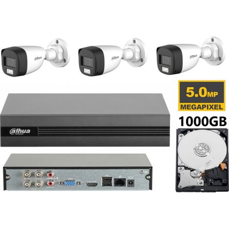KIT videosorveglianza analogico Dahua DVR XVR 4 canali 4K 3 telecamere dual light microfono 5 MP hdd 1TB