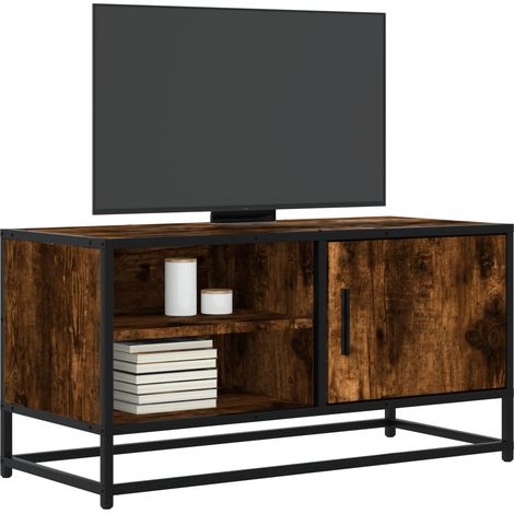TV-Schrank Räuchereiche 80x34,5x40 cm Holzwerkstoff und Metall
